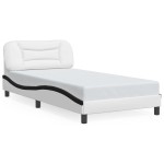 vidaXL Cadru de pat cu tăblie alb și negru 100x200cm piele artificială