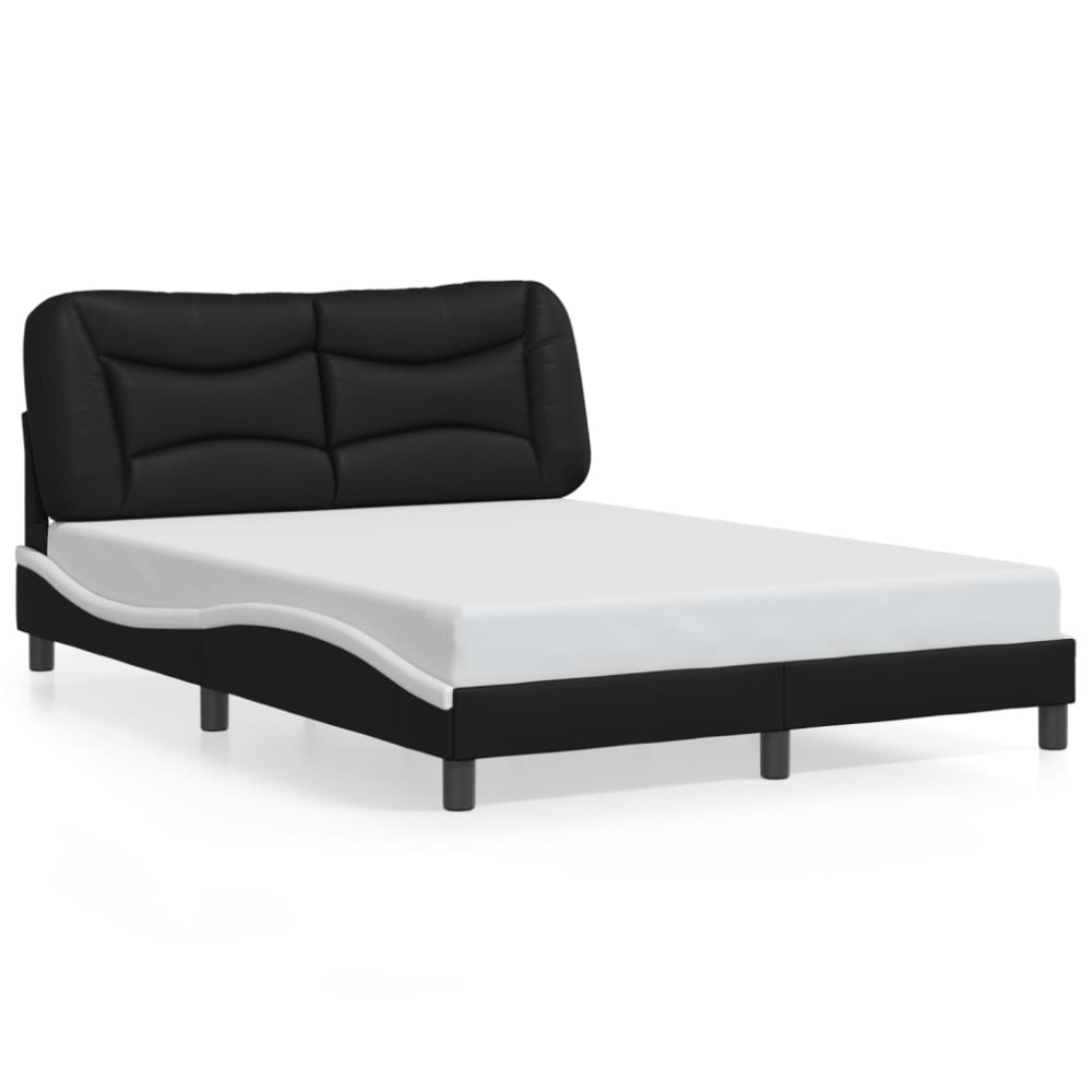 vidaXL Cadru de pat cu tăblie, negru/alb, 120x200 cm, piele ecologică