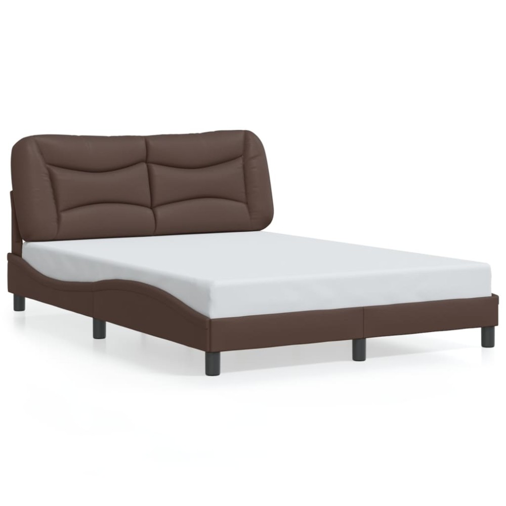 vidaXL Cadru de pat cu tăblie, maro, 140x190 cm, piele ecologică