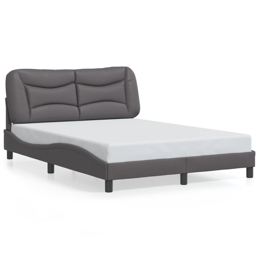 vidaXL Cadru de pat cu tăblie, gri, 140x200 cm, piele ecologică