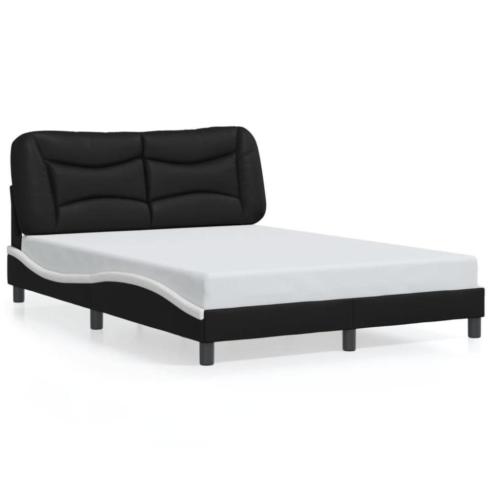 vidaXL Cadru de pat cu tăblie, negru/alb, 140x200 cm, piele ecologică
