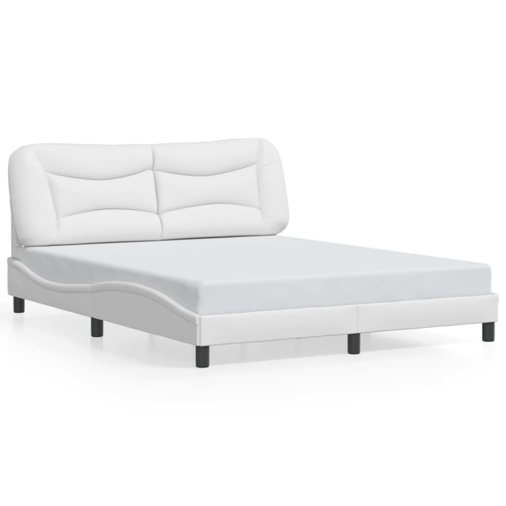vidaXL Cadru de pat cu tăblie, alb, 160x200 cm, piele ecologică
