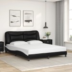 vidaXL Cadru de pat cu tăblie, negru/alb, 160x200 cm, piele ecologică vidaXL Cadru de pat cu tăblie, negru/alb, 160x200 cm, piele ecologică