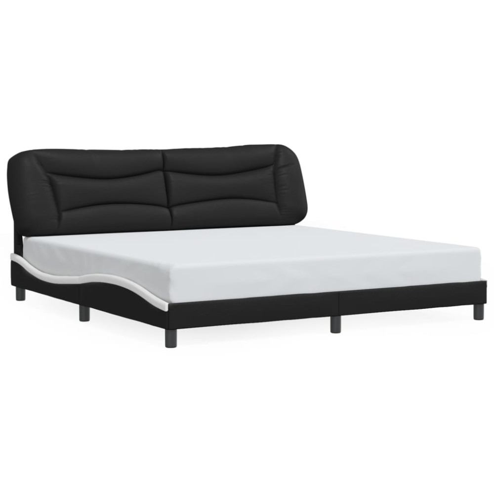 vidaXL Cadru de pat cu tăblie negru și alb 200x200cm piele artificială