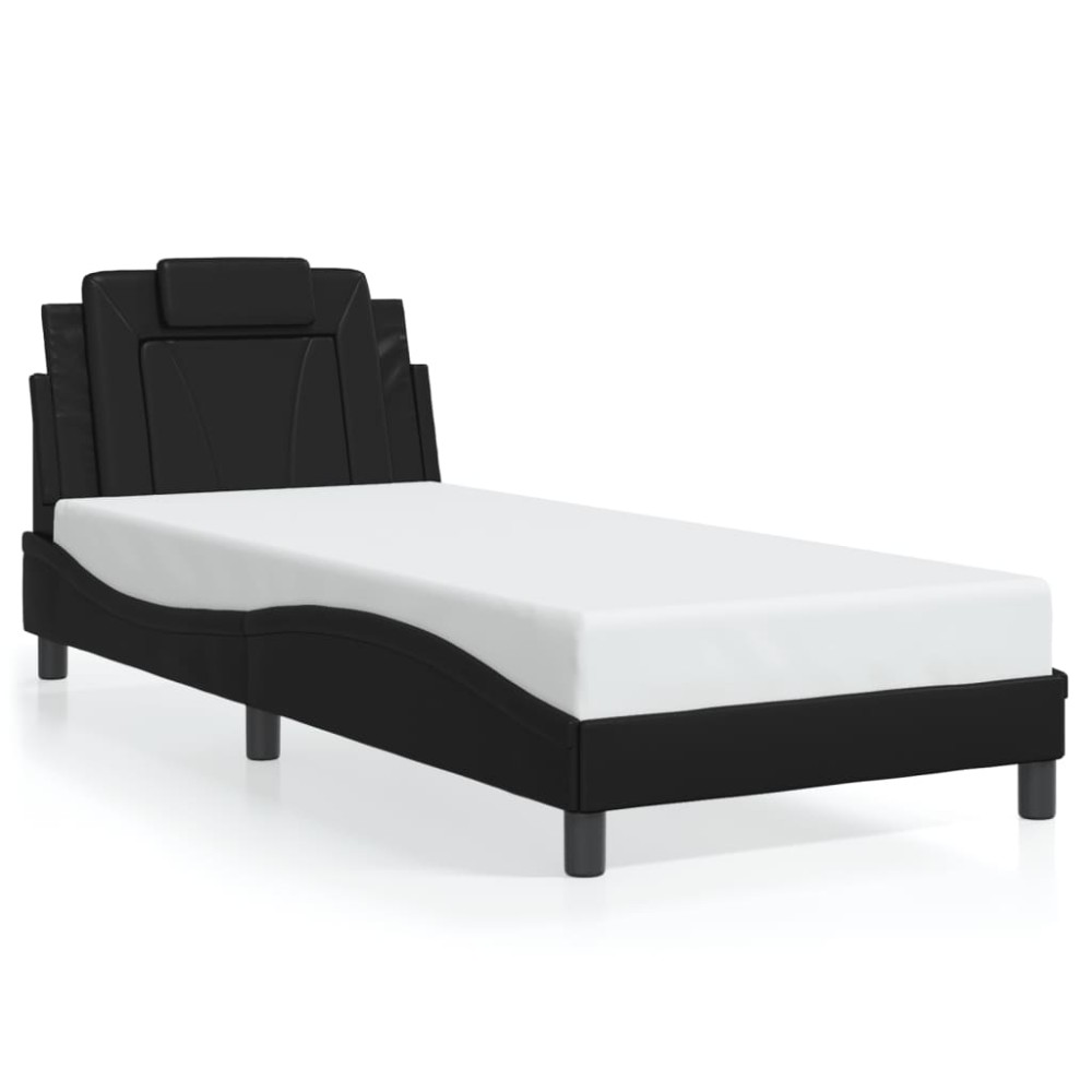 vidaXL Cadru de pat cu tăblie, negru, 90x190 cm, piele ecologică