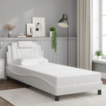 vidaXL Cadru de pat cu tăblie, alb, 90x190 cm, piele ecologică vidaXL Cadru de pat cu tăblie, alb, 90x190 cm, piele ecologică