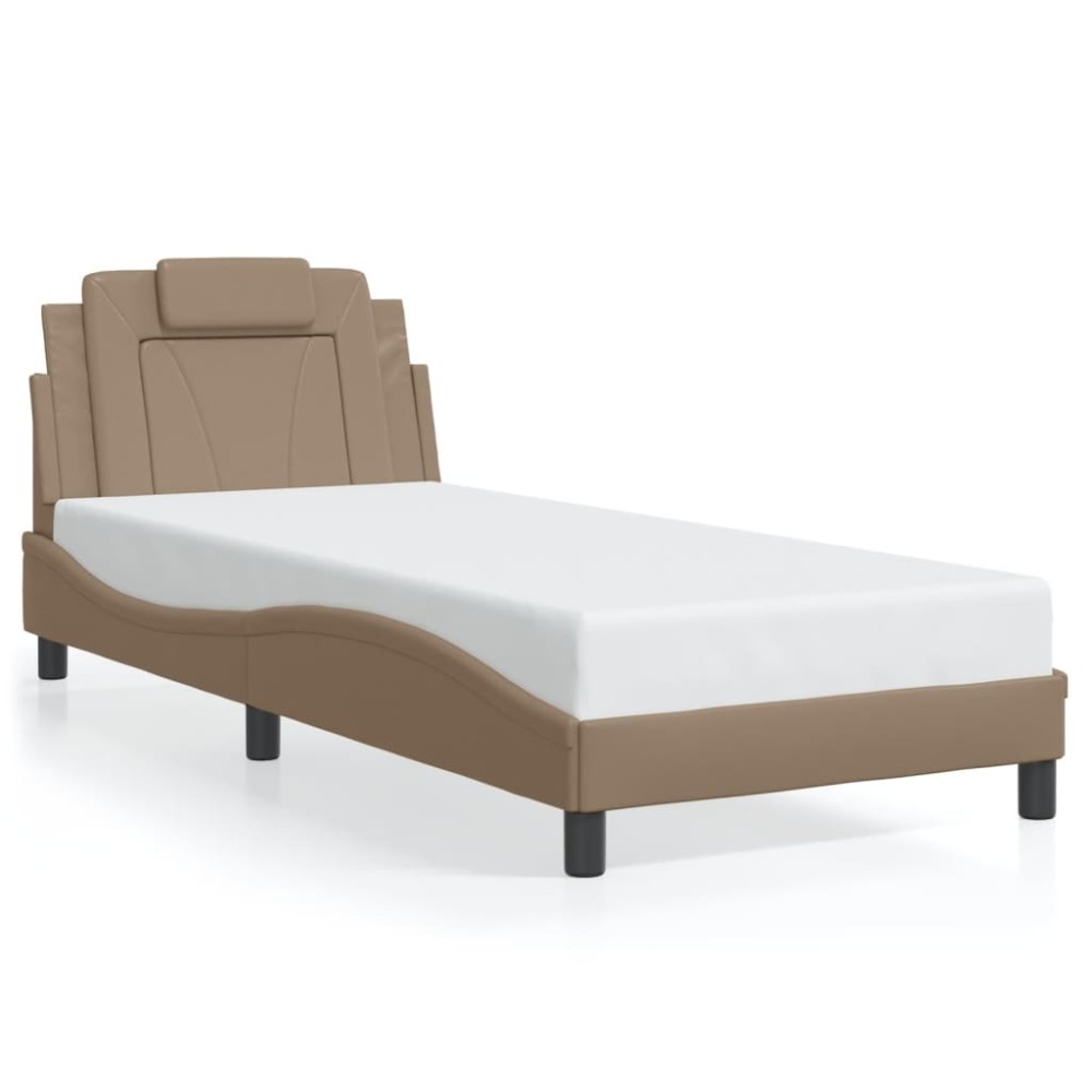 vidaXL Cadru de pat cu tăblie, cappuccino, 90x190 cm, piele ecologică
