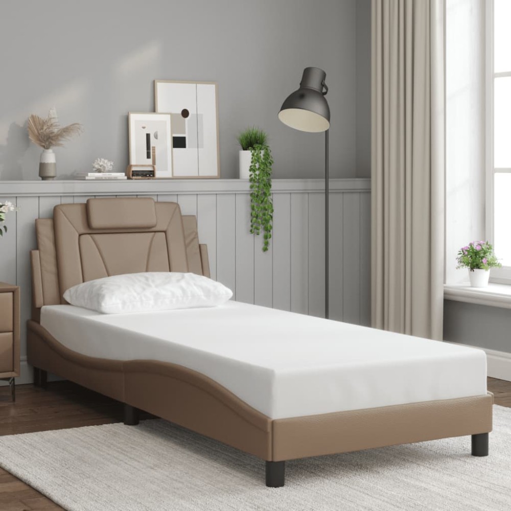 vidaXL Cadru de pat cu tăblie, cappuccino, 90x190 cm, piele ecologică