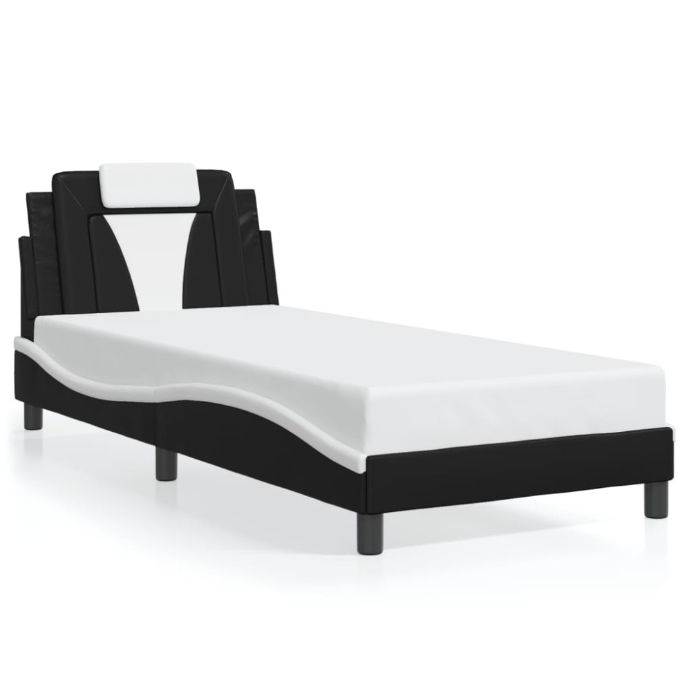 vidaXL Cadru de pat cu tăblie negru și alb 90x190 cm piele artificială