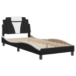 vidaXL Cadru de pat cu tăblie negru și alb 90x190 cm piele artificială