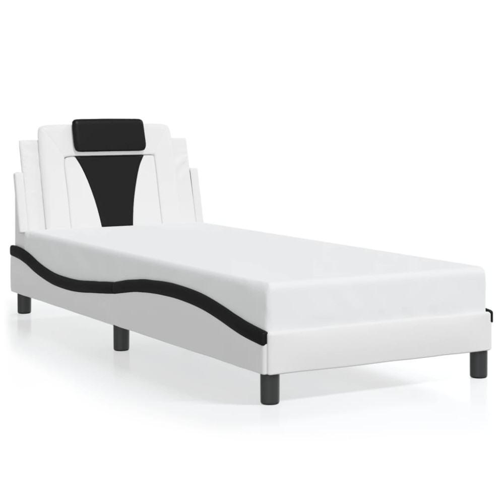 vidaXL Cadru de pat cu tăblie alb și negru 90x190 cm piele artificială