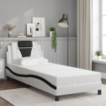 vidaXL Cadru de pat cu tăblie alb și negru 90x190 cm piele artificială