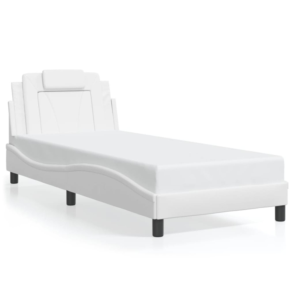 vidaXL Cadru de pat cu tăblie, alb, 90x200 cm, piele ecologică