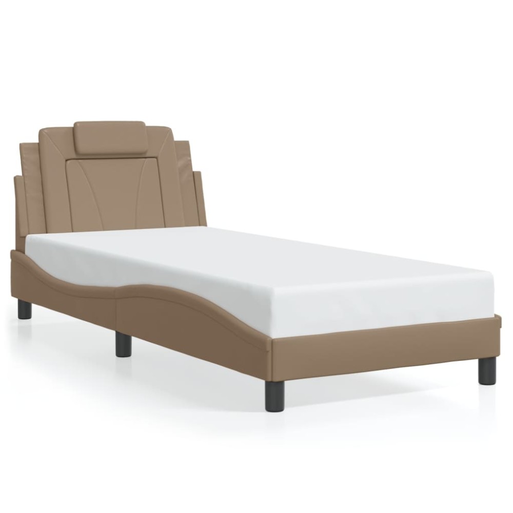 vidaXL Cadru de pat cu tăblie, cappuccino, 90x200 cm, piele ecologică