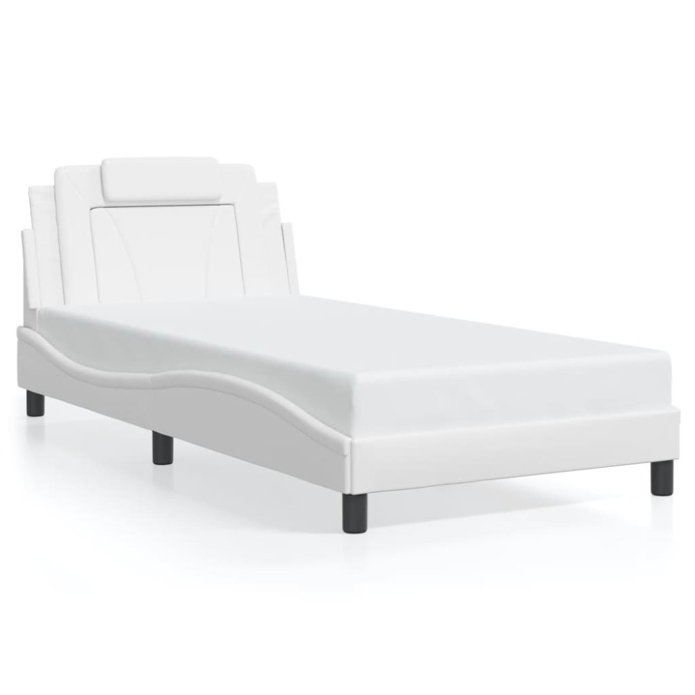 vidaXL Cadru de pat cu tăblie, alb, 100x200 cm, piele ecologică