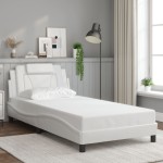 vidaXL Cadru de pat cu tăblie, alb, 100x200 cm, piele ecologică vidaXL Cadru de pat cu tăblie, alb, 100x200 cm, piele ecologică