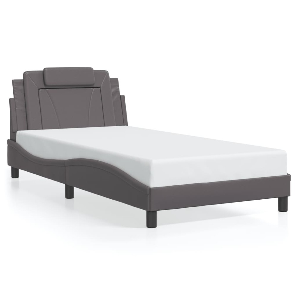 vidaXL Cadru de pat cu tăblie, gri, 100x200 cm, piele ecologică