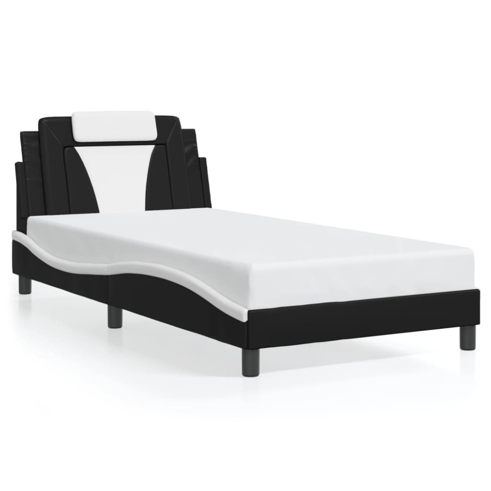 vidaXL Cadru de pat cu tăblie negru și alb 100x200cm piele artificială