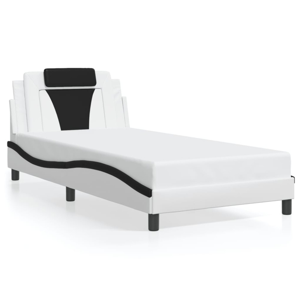 vidaXL Cadru de pat cu tăblie alb și negru 100x200cm piele artificială
