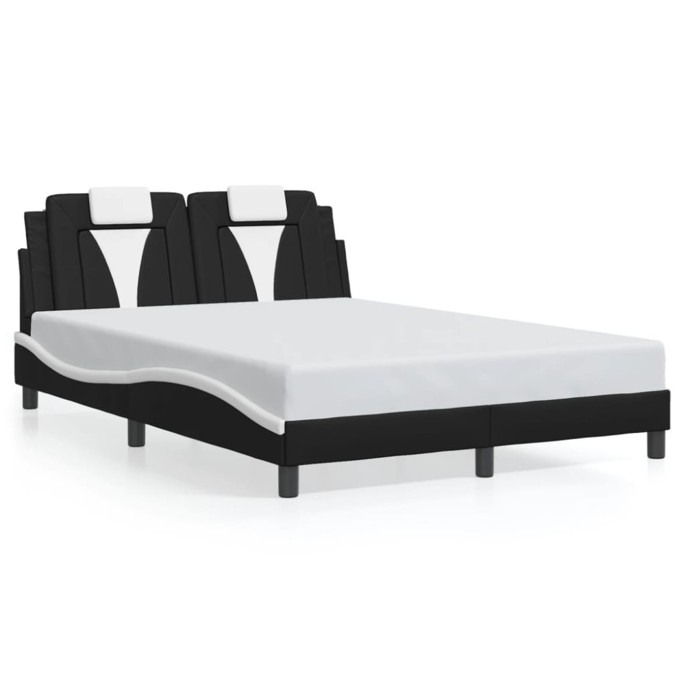 vidaXL Cadru de pat cu tăblie, negru/alb, 120x200 cm, piele ecologică