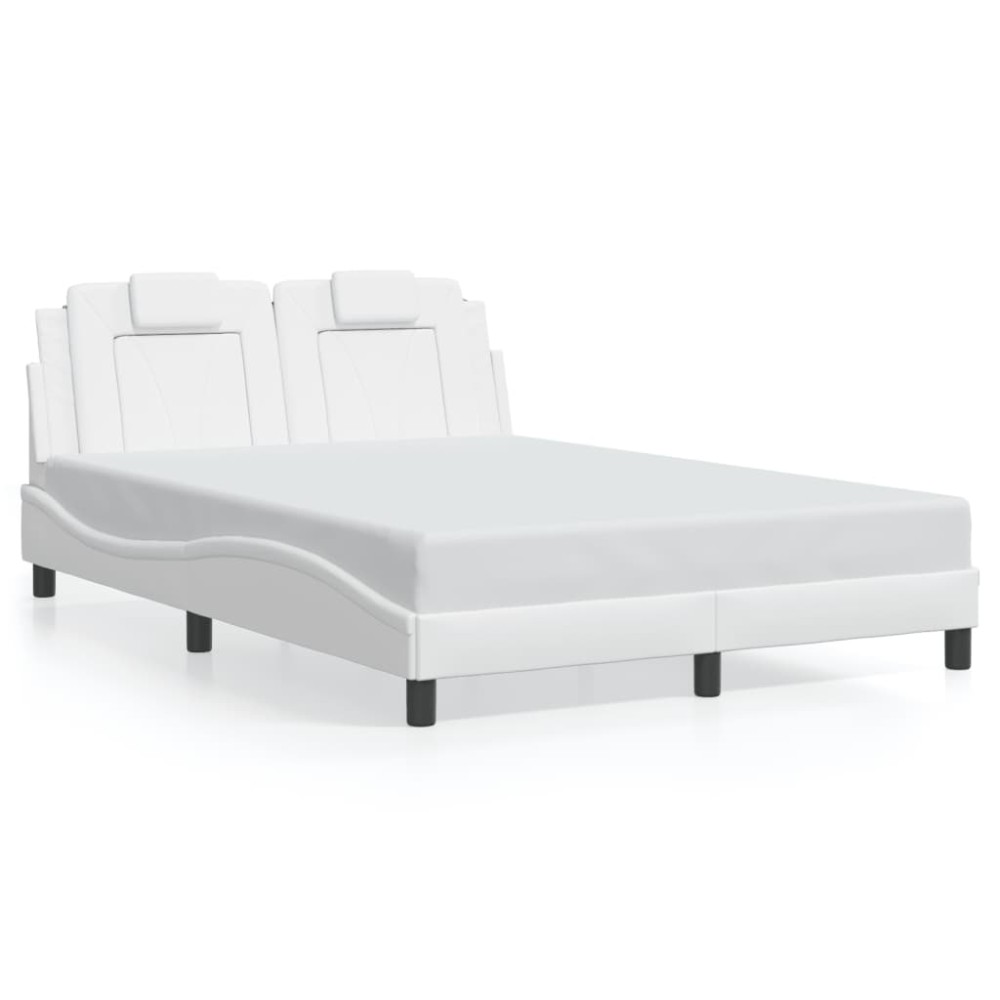 vidaXL Cadru de pat cu tăblie, alb, 140x190 cm, piele ecologică