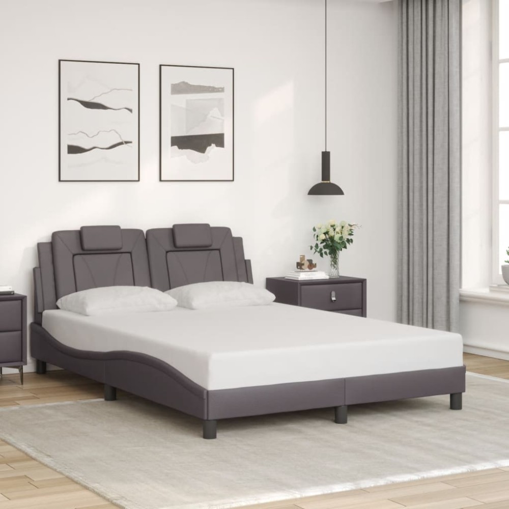 vidaXL Cadru de pat cu tăblie, gri, 140x200 cm, piele ecologică