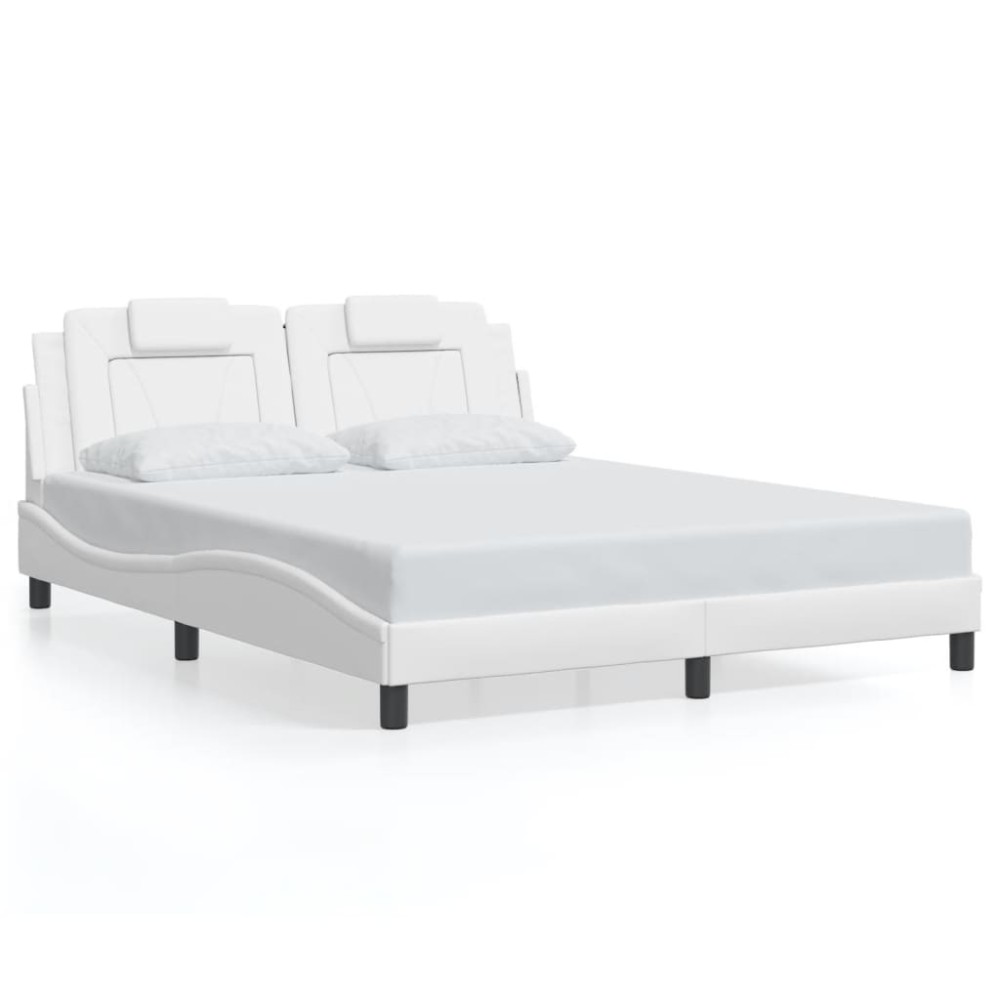 vidaXL Cadru de pat cu tăblie, alb, 160x200 cm, piele ecologică