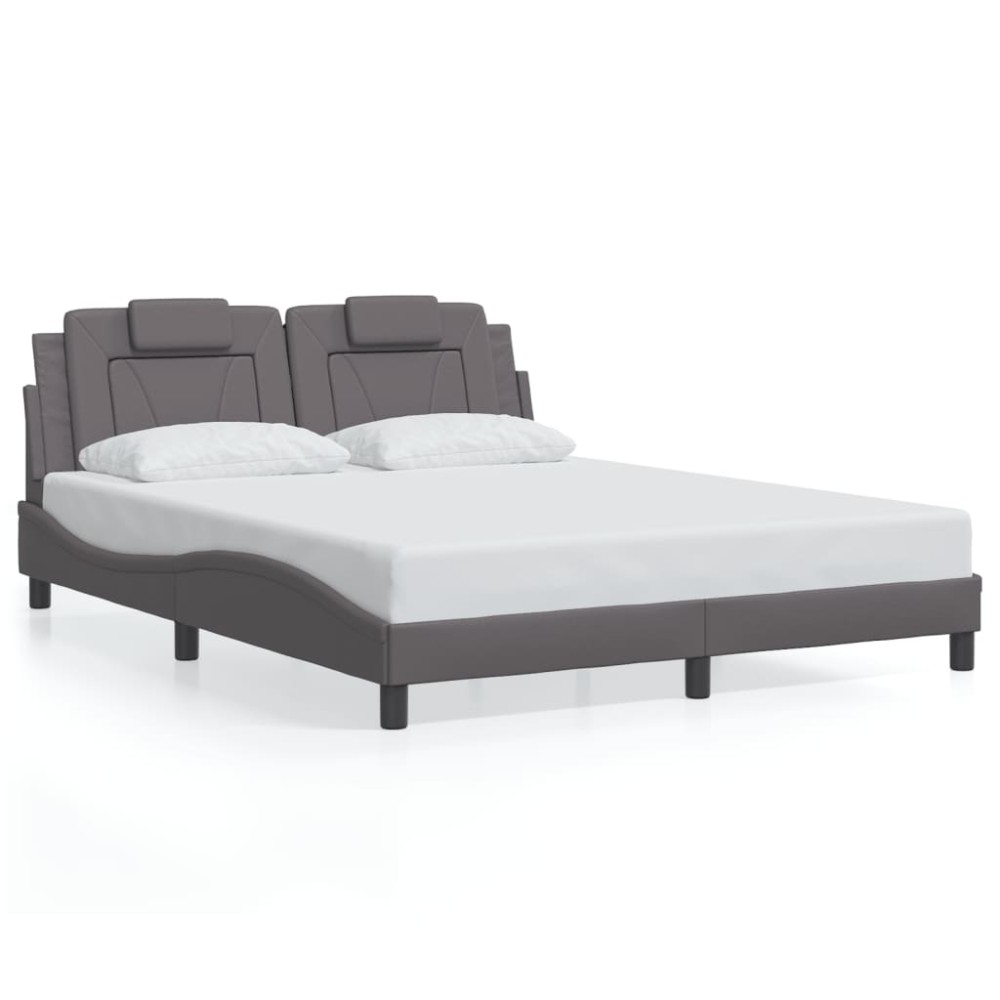 vidaXL Cadru de pat cu tăblie, gri, 160x200 cm, piele ecologică