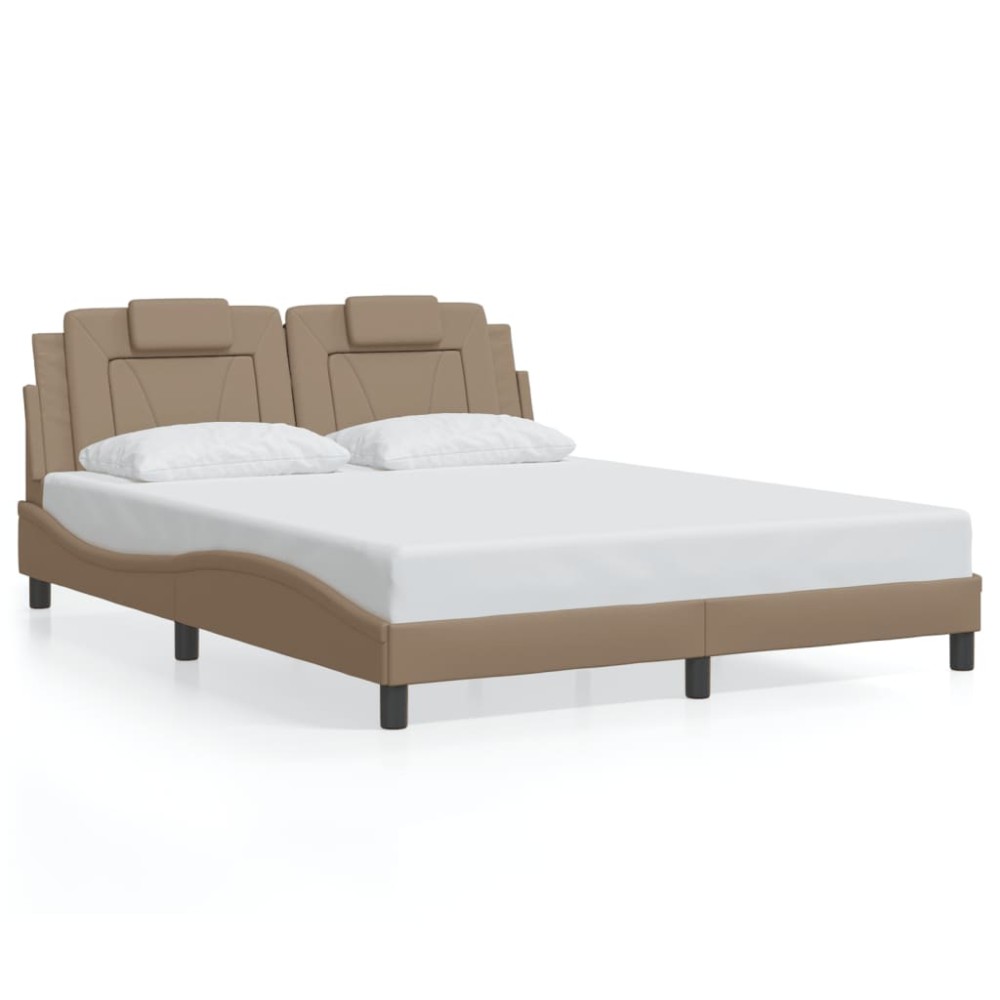 vidaXL Cadru de pat cu tăblie, cappuccino, 160x200 cm, piele ecologică