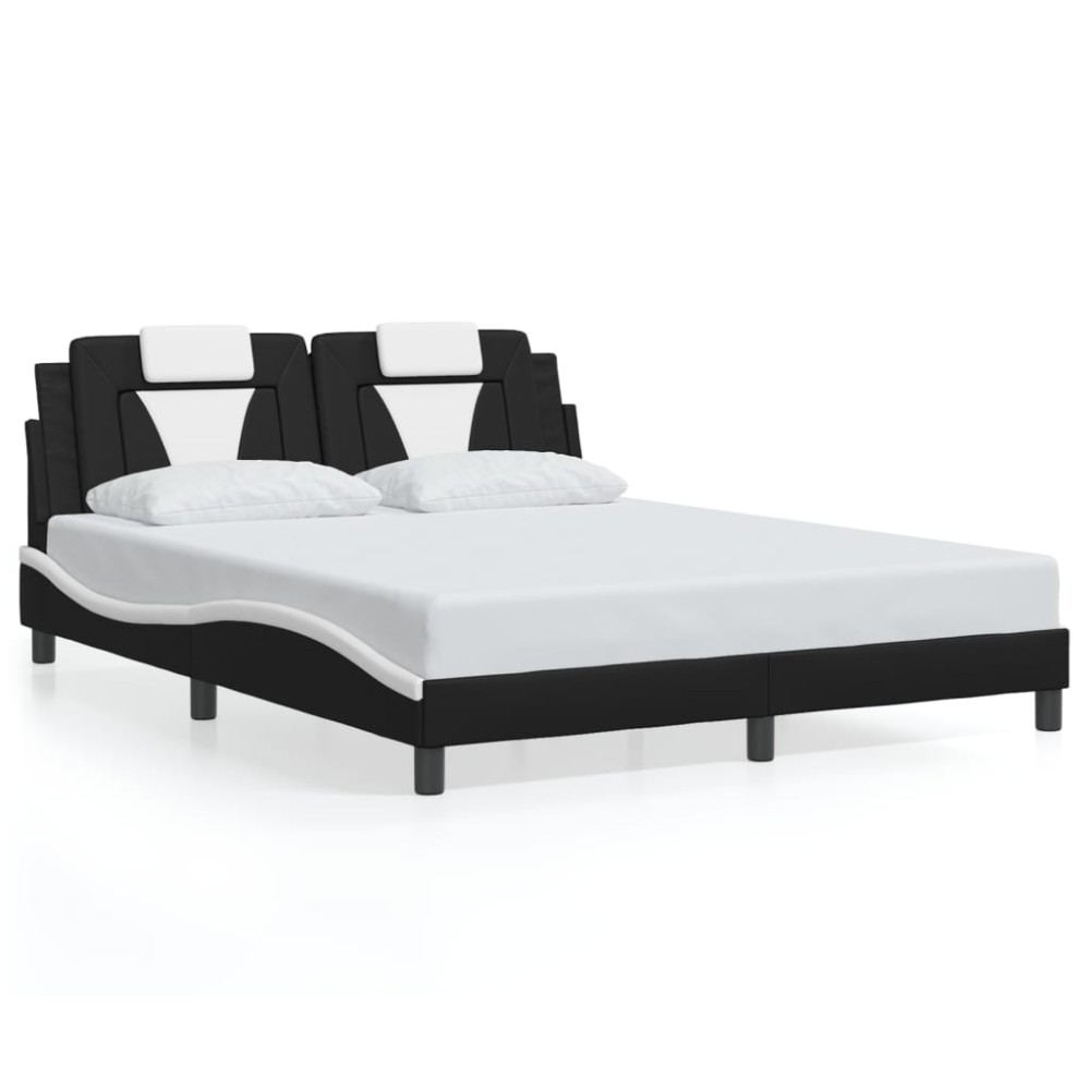 vidaXL Cadru de pat cu tăblie, negru/alb, 160x200 cm, piele ecologică