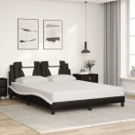 vidaXL Cadru de pat cu tăblie, negru/alb, 160x200 cm, piele ecologică vidaXL Cadru de pat cu tăblie, negru/alb, 160x200 cm, piele ecologică