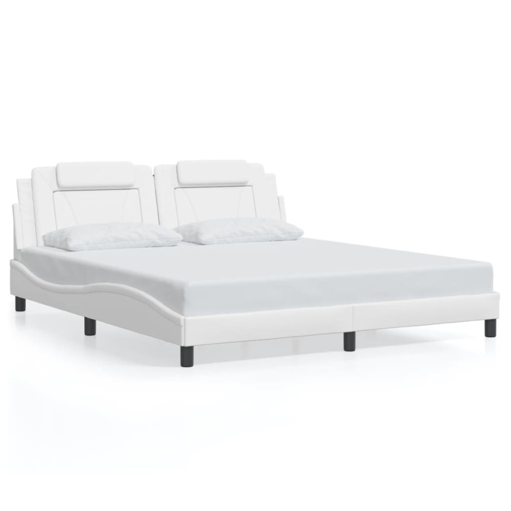 vidaXL Cadru de pat cu tăblie, alb, 180x200 cm, piele ecologică