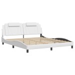vidaXL Cadru de pat cu tăblie, alb, 180x200 cm, piele ecologică vidaXL Cadru de pat cu tăblie, alb, 180x200 cm, piele ecologică