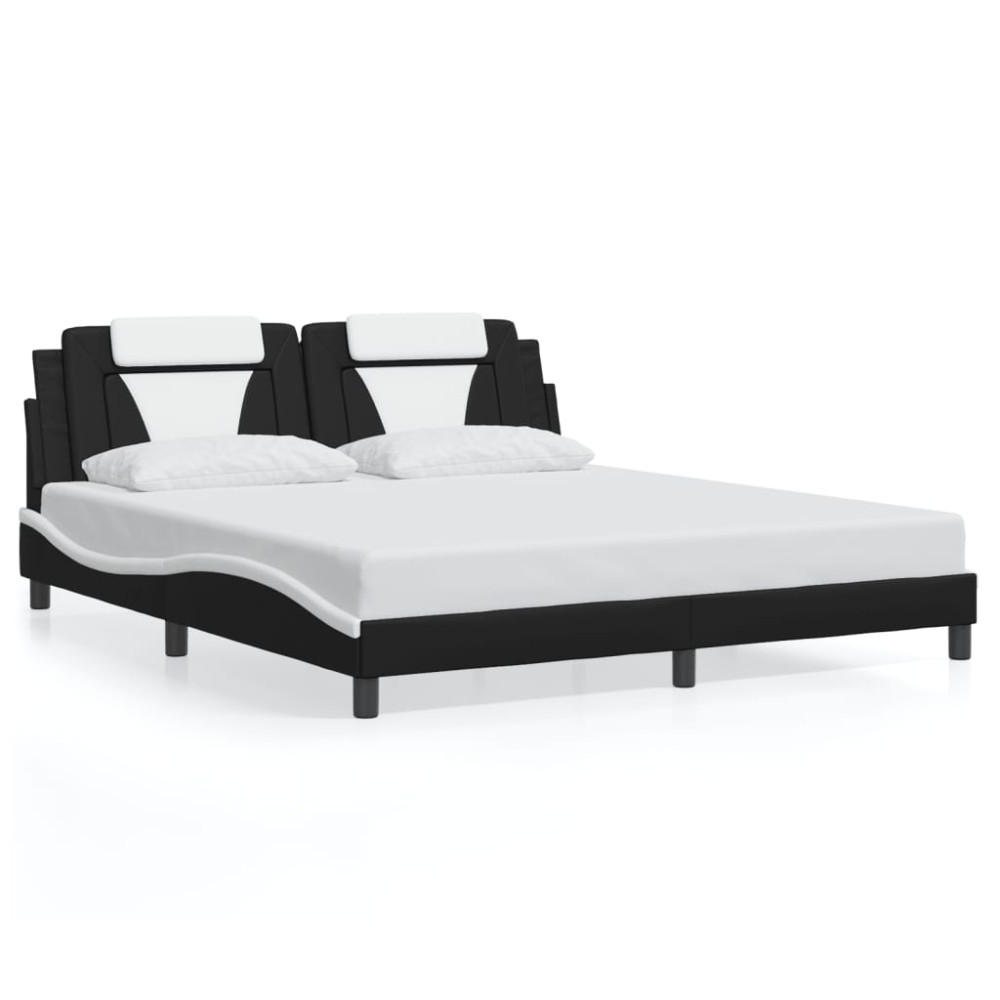 vidaXL Cadru de pat cu tăblie negru și alb 180x200cm piele artificială