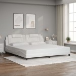 vidaXL Cadru de pat cu tăblie, alb, 200x200 cm, piele ecologică