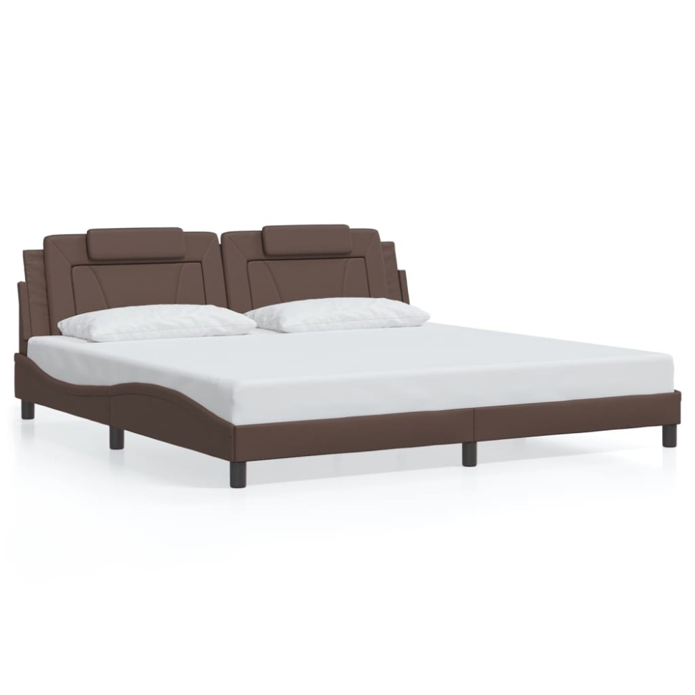 vidaXL Cadru de pat cu tăblie, maro, 200x200 cm, piele ecologică