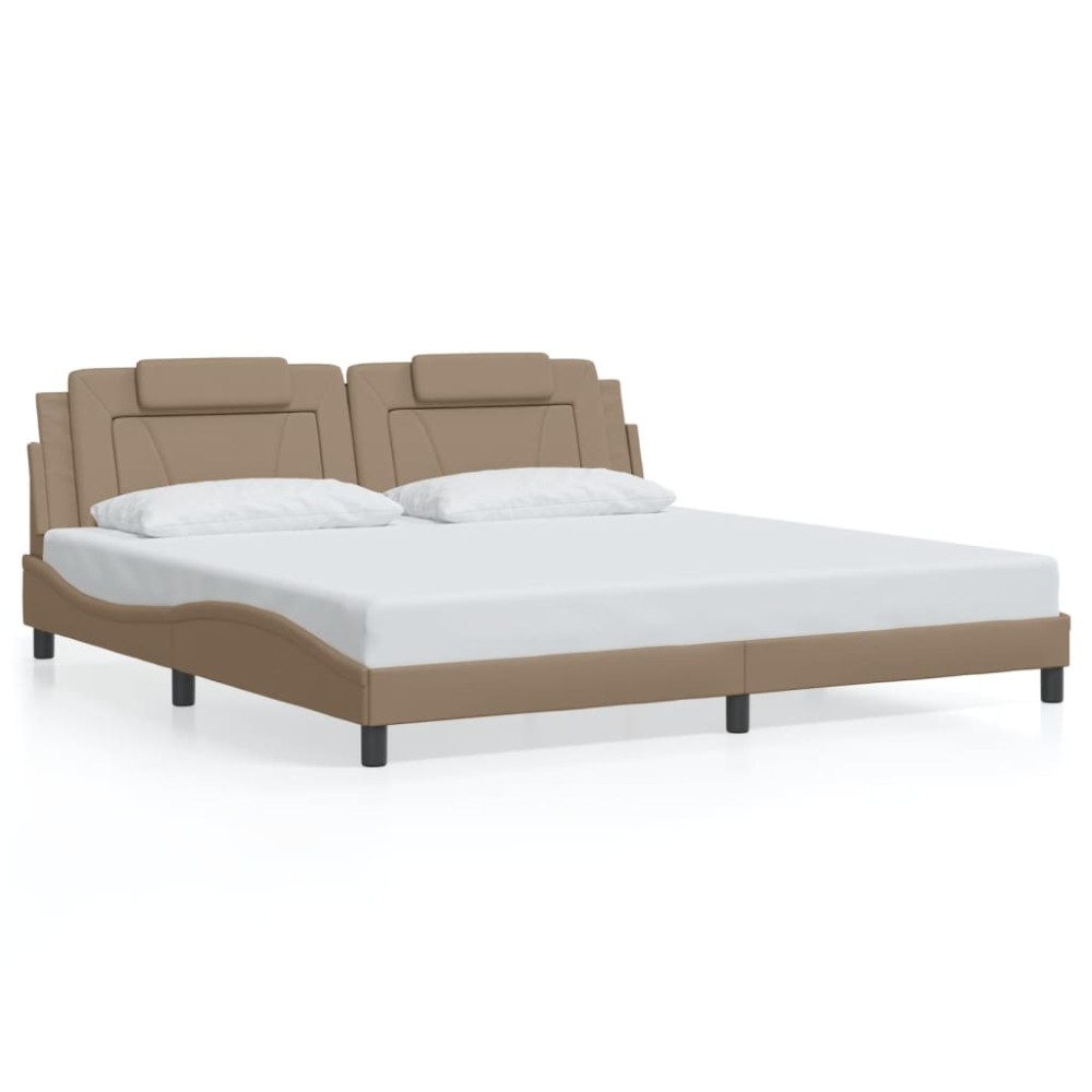 vidaXL Cadru de pat cu tăblie, cappuccino, 200x200 cm, piele ecologică