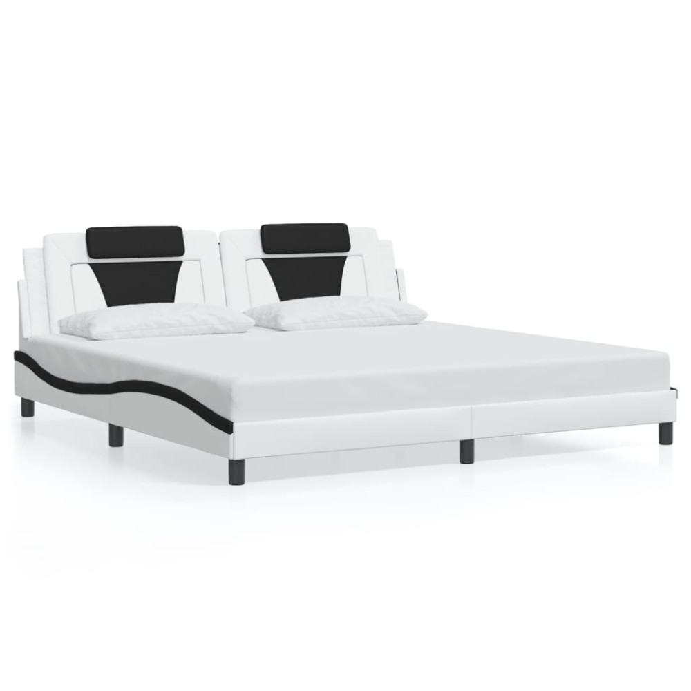 vidaXL Cadru de pat cu tăblie alb și negru 200x200cm piele artificială