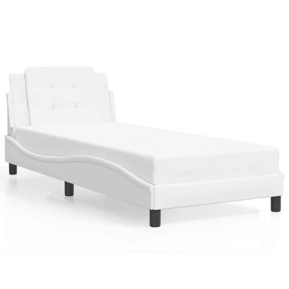 vidaXL Cadru de pat cu tăblie, alb, 80x200 cm, piele ecologică