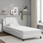 vidaXL Cadru de pat cu tăblie, alb, 80x200 cm, piele ecologică vidaXL Cadru de pat cu tăblie, alb, 80x200 cm, piele ecologică