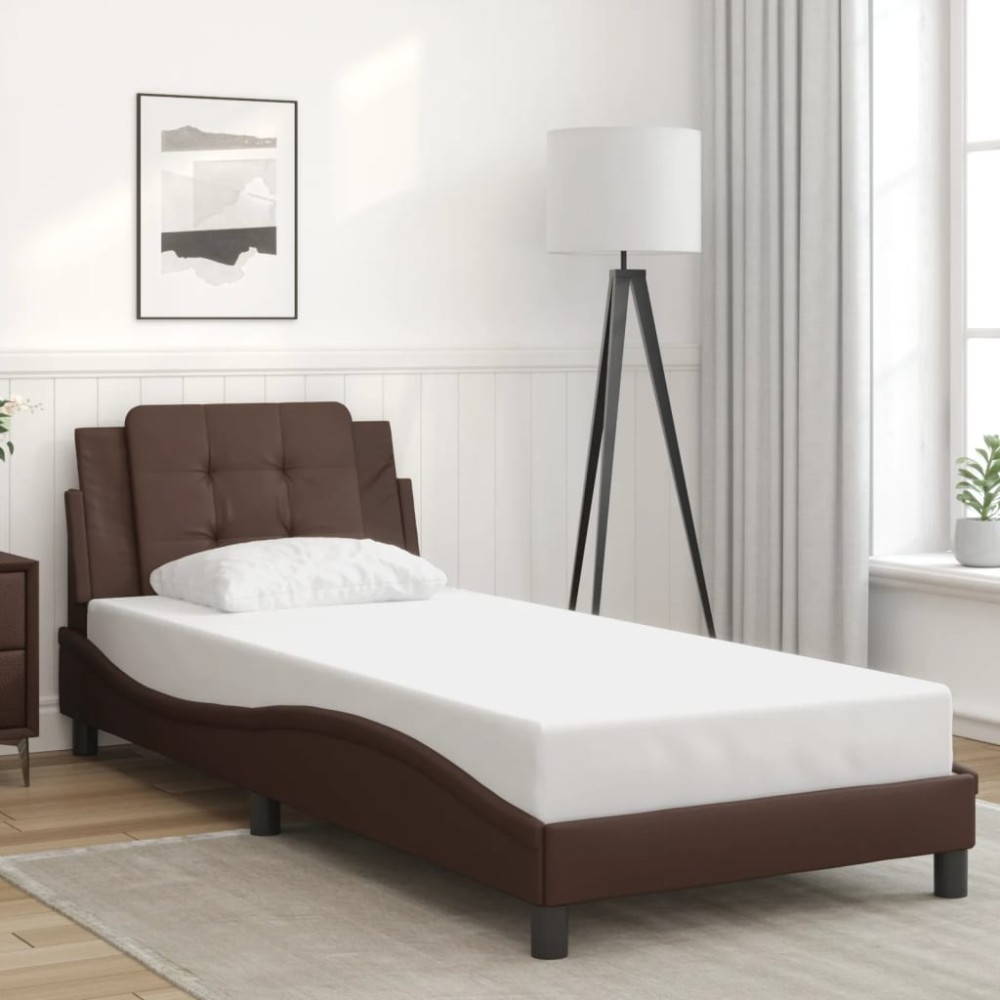 vidaXL Cadru de pat cu tăblie, maro, 80x200 cm, piele ecologică