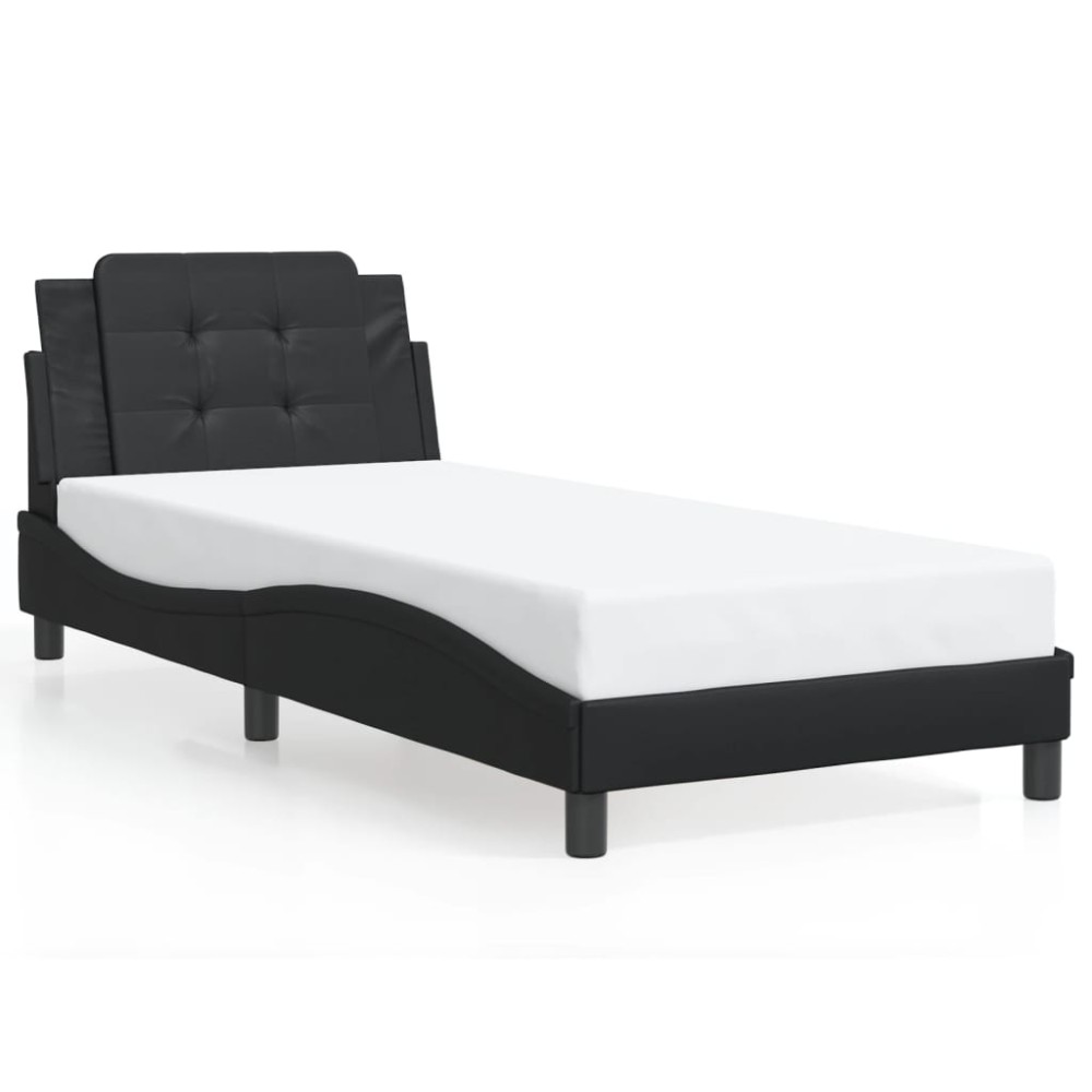 vidaXL Cadru de pat cu tăblie, negru, 90x190 cm, piele ecologică