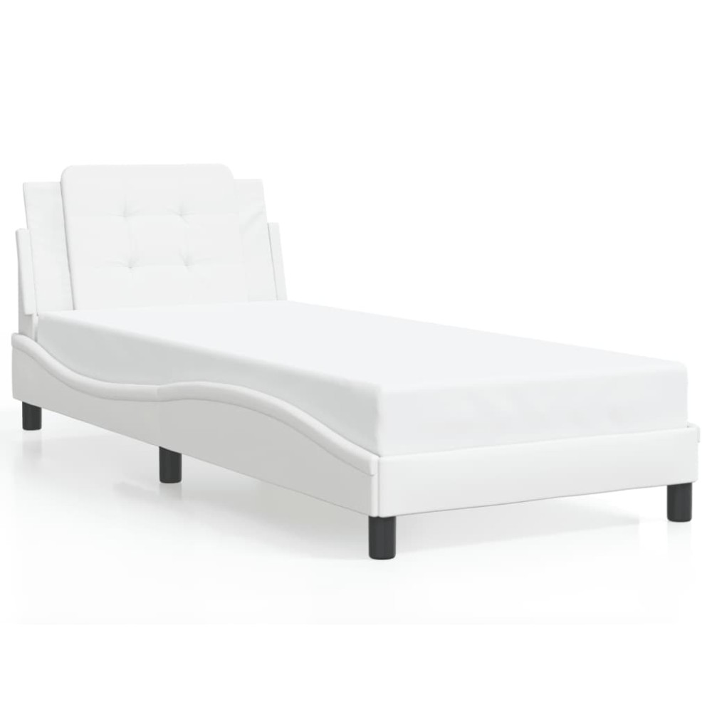 vidaXL Cadru de pat cu tăblie, alb, 90x190 cm, piele ecologică