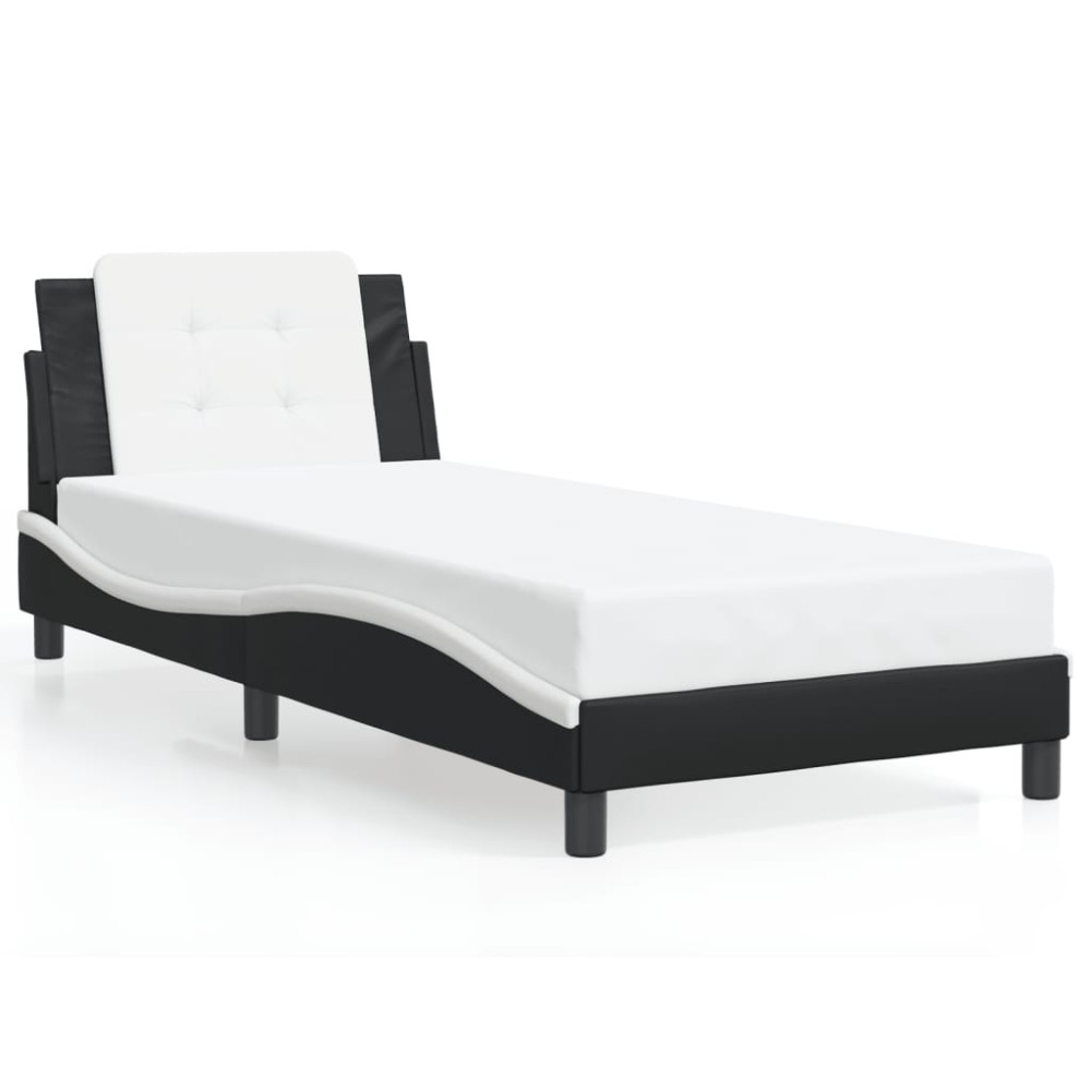 vidaXL Cadru de pat cu tăblie negru și alb 90x190 cm piele artificială