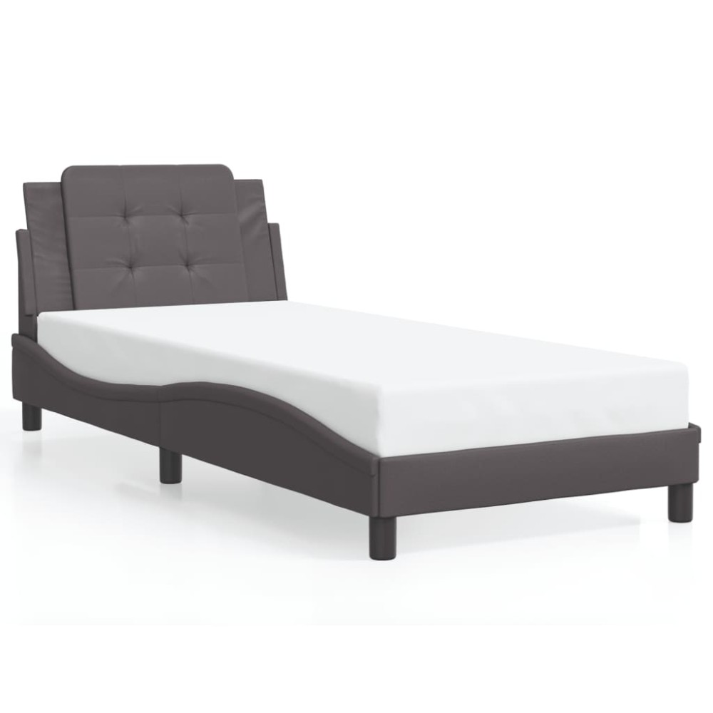 vidaXL Cadru de pat cu tăblie, gri, 90x200 cm, piele ecologică