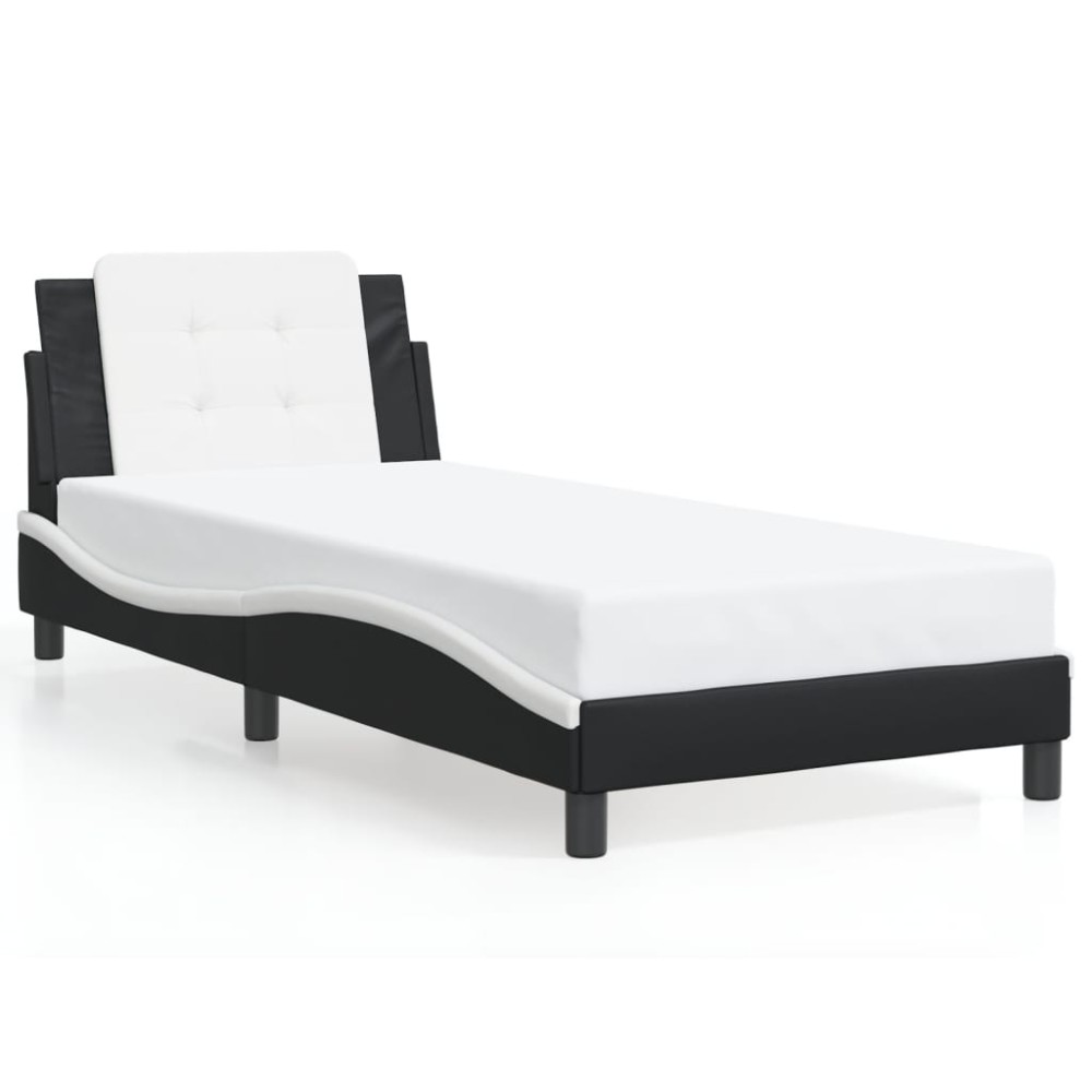 vidaXL Cadru de pat cu tăblie, negru și alb, 90x200 cm piele ecologică