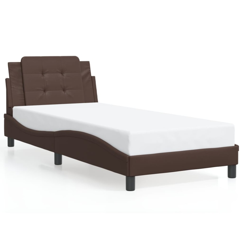 vidaXL Cadru de pat cu tăblie, maro, 100x200 cm, piele ecologică