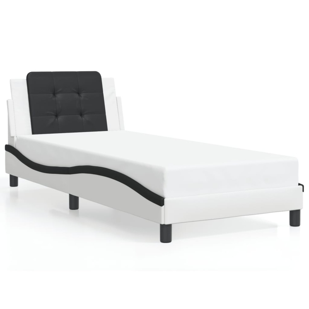 vidaXL Cadru de pat cu tăblie alb și negru 100x200cm piele artificială