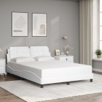 vidaXL Cadru de pat cu tăblie, alb, 120x200 cm, piele ecologică vidaXL Cadru de pat cu tăblie, alb, 120x200 cm, piele ecologică