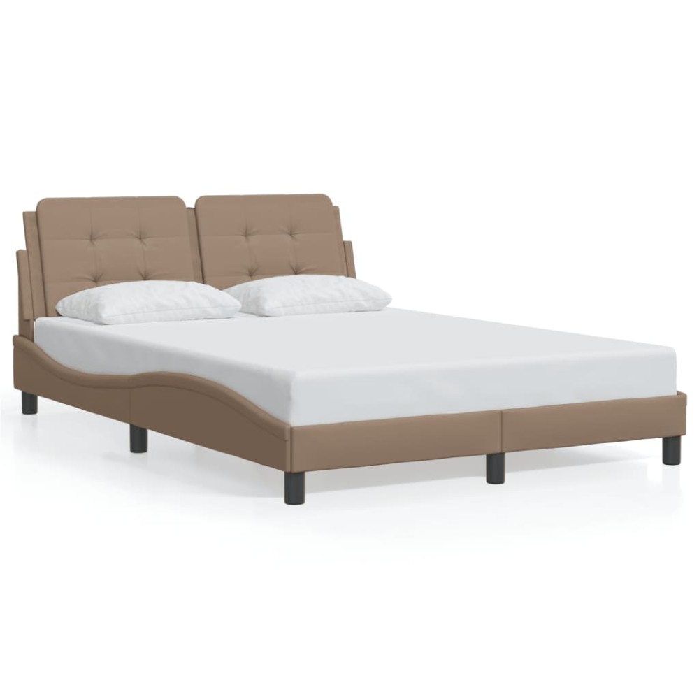 vidaXL Cadru de pat cu tăblie, cappuccino, 120x200 cm, piele ecologică